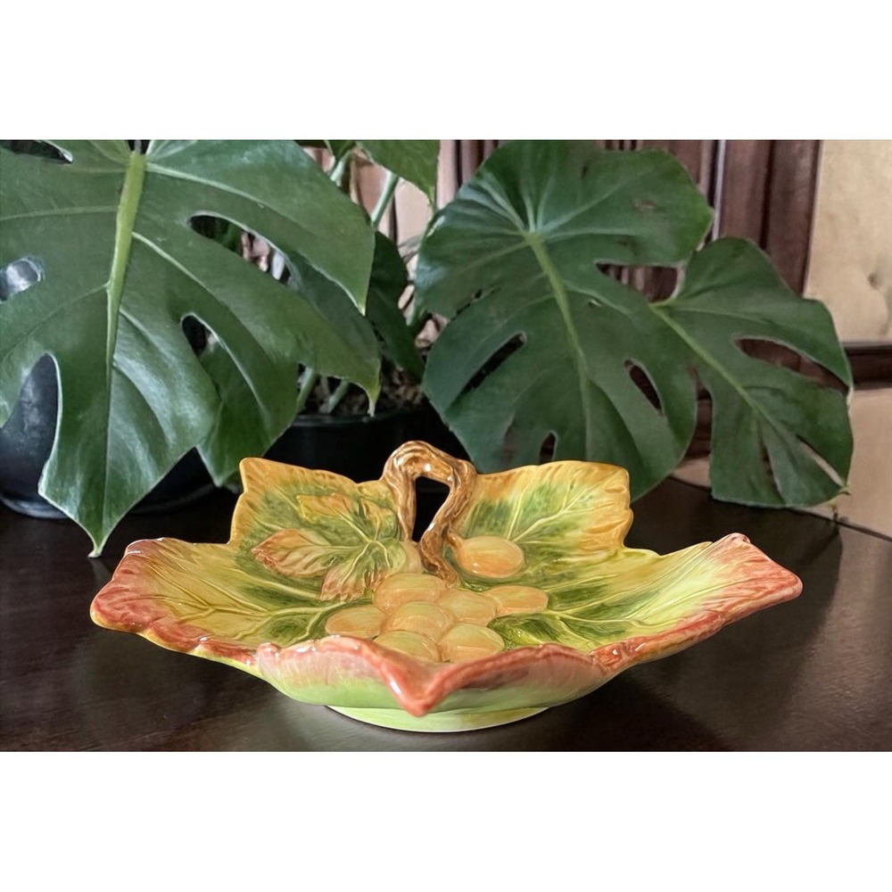 Fitz & Floyd Grape Vine Leaf Candy Nuts Trinket Bowl‎ Dish Pastel Colors VTG